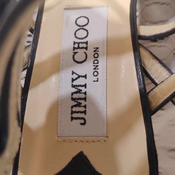 Authentic Jimmy Choo Black Leather Opaque Flower Cage Sandals - Picture 9 of 13